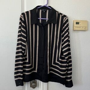Modern Works Women’s Black and Tan Striped Button-Up Shirt